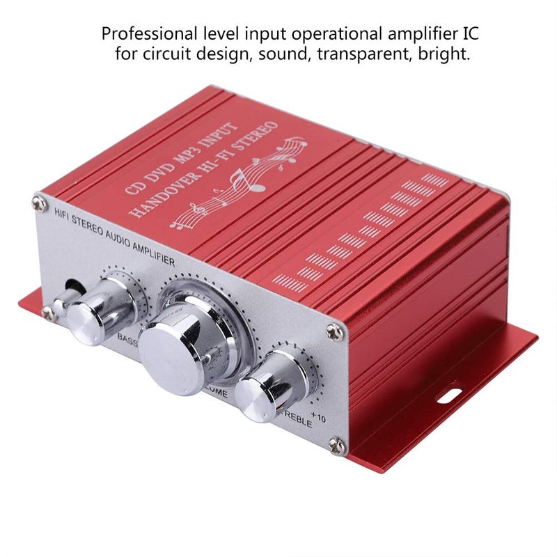 Pomya Stereo Audio Amplifier, Mini Digital HiFi Bass Audio Subwoofer Amp, Portable Music CD DVD MP3 FM Player Power Amplifier for Home Car, Motorcycles(Red) - Image 2